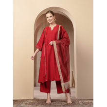 Zelena Cotton Maternity Kurta Pant and Dupatta - Red