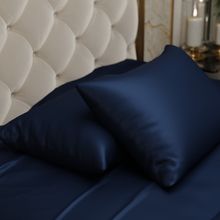 Stoa Paris Navy Blue Ultra Satin Pillow Covers (Set Of 2)