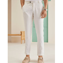 Andamen Regular Fit White Men'S Linen Extended Waistband Pant