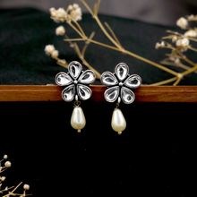 Teejh Amritaya Floral Polki Silver Oxidized Earrings for Women