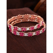 Estele Rose Gold Plated CZ Gorgeous Floral Designer Bangle for Women