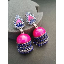 Infuzze Pink & Blue Handcrafted Beaded Jhumkas