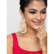 Indya Gold Crescent Kundan Multi Pearl Drop Dangler Earrings