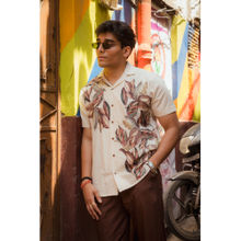 JAVINISHKA Jungle Muse - Brown Leaves Placement Printed Linen Shirt