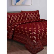 JAIPUR FABRIC Traditional Goldi Maroon Queen Size Bed Sheet With 2 Pillow Covers (Queen)
