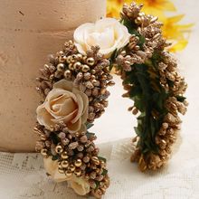 Moedbuille Off White Floral Design Gold Toned Beads and Lace Handcrafted Hair Accessory