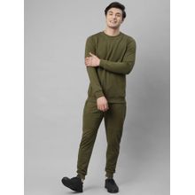 RIGO Men Full Sleeves Solid Olive Green T-Shirt and Joggers