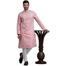 THE KURTA COMPANY Mens Pink & White Jacquard Sangeet Kurta