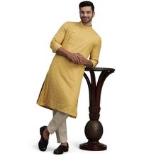 THE KURTA COMPANY Mens Yellow Woven Cotton Blend Kurta