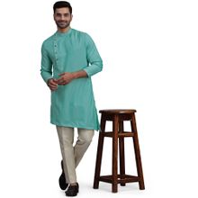 THE KURTA COMPANY Mens Sky Blue Silk Jacquard Self Design Kurta - Perfect For Mehndi Occasions