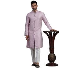 THE KURTA COMPANY Mens Lavender Jacquard Regular Fit Front Open Kurta