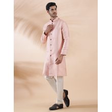 THE KURTA COMPANY Coral Peach Silk Jacquard Self Design Regular Fit Full Sleeve Kurta