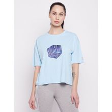 Clovia Graphic Print Active T-Shirt In Powder Blue