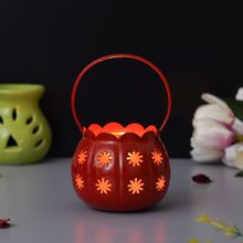 eCraftIndia Red Cup Lantern Decorative Metal Tea Light Holder