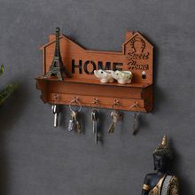 eCraftIndia Home Decorative Carved 5 Hooks Wooden Key Holder with a Shelf