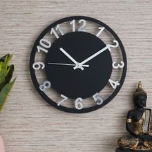 eCraftIndia Black & White Round Shape Wooden Designer Wall Clock