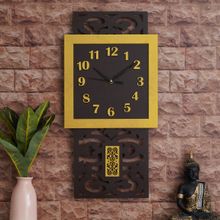 eCraftIndia Yellow & Black Rectangular Wooden Pendulum Wall Clock