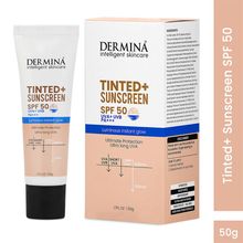 DERMINA Tinted+ Sunscreen SPF 50 With UVA + UVB PA+++ Sun Protection & Instant Glow - All Skin Type