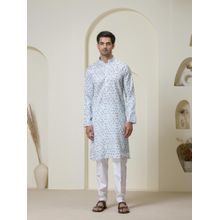 SATWAA Blue Fusion Printed Men Kurta