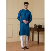 SATWAA Luminous Azure Blue Sequined Men Kurta