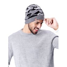 Bharatasya Men Army Pattern Fur Grey Beanie Cap