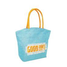 Earth Bags Good Vibes Only Jute Tote Bag With Zipper And Pocket