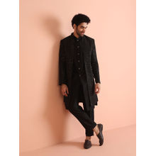 KISAH Black Embellished Long Jacket with Sherwani and Trouser (Set of 3)