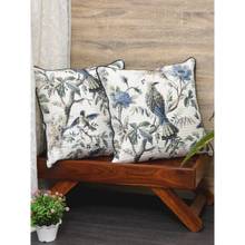 The Home Story Cushion Covers Set of 2 - 20 x 20 Inches - Blue Flowers & Birds