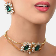 Zaveri Pearls Green & White Crystal Shine Stones Party Bling Choker Necklace Set (ZPFK10018)