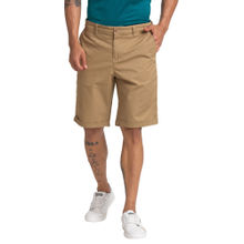 Parx Regular Fit Solid Medium Khaki Shorts