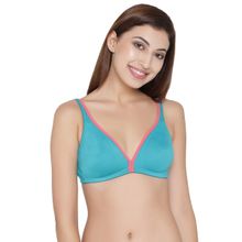 Clovia Cotton Rich Solid Non-Padded Demi Cup Wire Free Plunge Bra - Turquoise