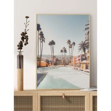 Indian Classic Art Blue Beige Palm Springs Hotel Swimming Pool Painted Wall Art