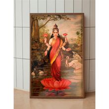 Indian Classic Art Brown Red Indian Hindu Goddess Lakshmi Painting Canvas Wall Art