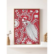 Indian Classic Art Red Kalamkari Peacock Painting Wall Art