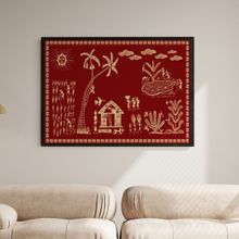 ARTCREST Traaditional Warli Art 01 Large Painting Black Box Framed Canvas Wall Art Painting