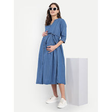 Mamma's Maternity Blue Solid Denim Nursing Maternity Dress