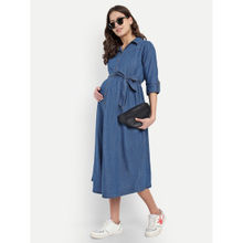 Mamma's Maternity Light Blue Solid Denim Maternity Dress with Belt (Set of 2)