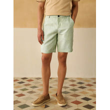 Andamen Regular Fit Men Green Stripe Linen Twill Shorts