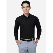 Greenfibre Mens Black Cotton Blend Slim Fit Solid Formal Shirt