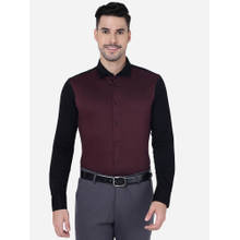 JB Studio Jb Maroon & Black 100% Cotton Slim Fit Solid Formal Party Wear Shirt