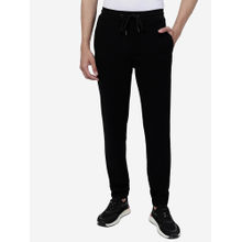 JadeBlue Mens Black 100% Cotton Slim Fit Solid Joggers