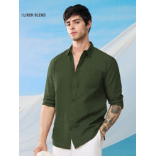 The Souled Store Original Solids: Olive Men Cotton Linen Shirts