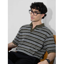 The Souled Store Originals Textured Stripes: Oversized Multi-Color Polo T-shirt