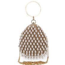 Anekaant Dangle Tan and Off White Velvet Pearl Embellished Clutch