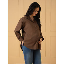 The Mom Store Brown Solid Cotton Oversized Fit Shirt