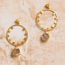 Amaltaas Dot Dot Hoop - Rose Quartz Earring