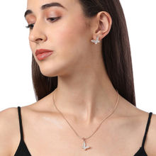Zaveri Pearls Rose Gold Cubic Zirconia Butterfly Pendant Chain and Earring (Set of 2)
