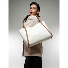 THESTO Brown White Tube Tote Bag (L)
