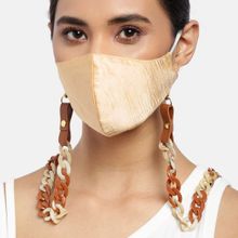Blueberry Golden Reusable 2-Ply Satin Face Mask With White Pearl Chain