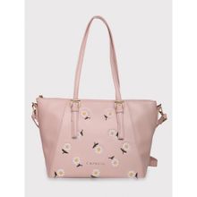 Caprese Kyle Embroidered Floral Pink Faux Leather Medium Tote Handbag